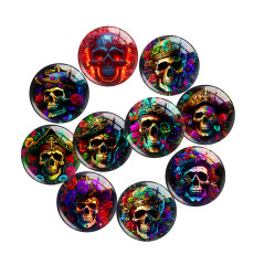 20MM 10pcs/lot Punk skull  Print glass snap button charms