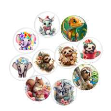 20MM 10pcs/lot Cartoon raccoon dinosaur, little elephant, squirrel  Print glass snap button charms