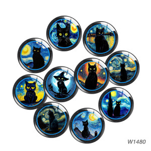 20MM 10pcs/lot Van Gogh Cat glass snap button charms