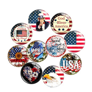 20MM 10Pcs/lot American Flag Print glass snaps buttons  DIY jewelry