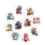 20MM 10pcs/lot Flower color owl  Print glass snap button charms