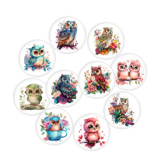 20MM 10pcs/lot Flower color owl  Print glass snap button charms