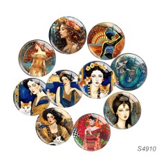 20MM 10pcs/lot GIRL Art lady Print glass snap button charms