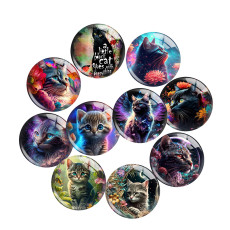 20MM 10pcs/lot Cat  pattern Print glass snap button charms