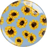 20MM 10Pcs/lot  sunflower Print glass snaps buttons  DIY jewelry