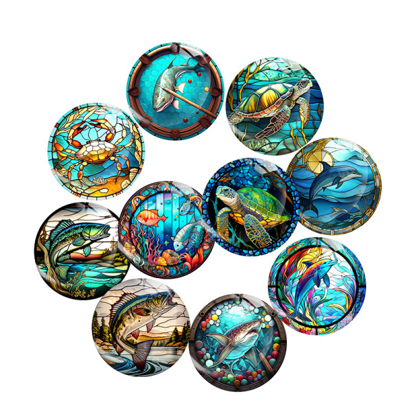 20MM 10Pcs/lot marine organism Print glass snap button charms