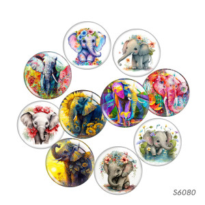 20MM 10pcs/lot elephant Print glass snap button charms