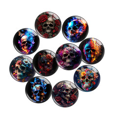 20MM 10pcs/lot Halloween  Art  skull Print glass snap button charms