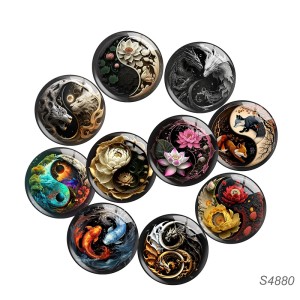 20MM 10pcs/lot Yin and Yang the Great ultimate Print glass snap button charms