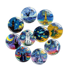20MM 10pcs/lot Van Gogh oil painting  Cat  lighthouse  Print glass snap button charms