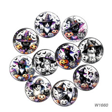20MM 10pcs/lot Halloween Cat Cartoon  glass snap button charms