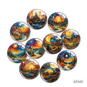 20MM 10pcs/lot Stars, moon, night Print glass snap button charms