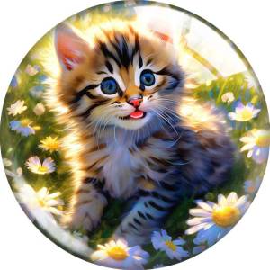 20MM 10pcs/lot cat Print glass snap button charms