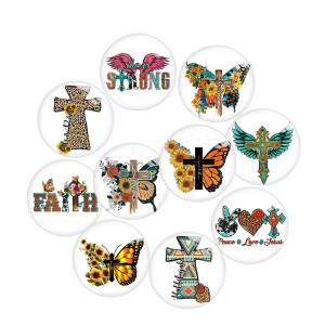 20MM 10Pcs/lot faith cross glass snap button charms