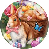 20MM 10pcs/lot  happy easter rabbit Print glass snap button charms