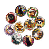 20MM 10pcs/lot  Halloween  Cat skull crow Print glass snap button charms