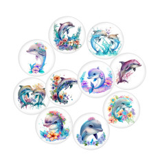 20MM 10pcs/lot Pretty dolphin Print glass snap button charms