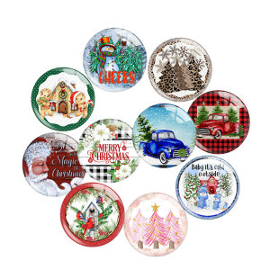 20MM 10Pcs/lot Christmas Print glass snap button charms