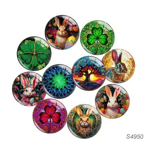 20MM 10pcs/lot Easter Bunny Clover Print glass snap button charms