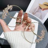 Frameless cut edge inlaid diamond sunglasses, fashionable round rhinestone sunglasses with wave design