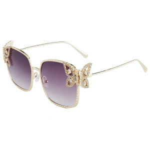 Diamond studded sunglasses with butterfly metal frames, exquisite sunglasses