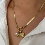 Stainless Steel Love 26 Letter Pearl Pendant Necklace