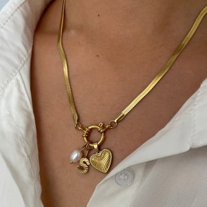 Stainless Steel Love 26 Letter Pearl Pendant Necklace