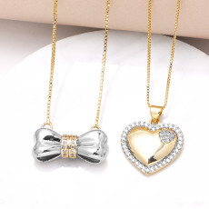 Bow pendant necklace inlaid with zircon love collarbone chain
