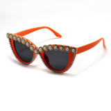 Diamond studded cat eye sunglasses, retro street photography glasses frame