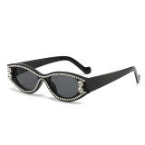 Cat eye small frame diamond inlaid sun visor sunglasses