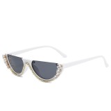 Fashionable cat eye half frame sunglasses with diamond studded street photography sunglasses