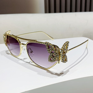 Metal sunglasses with butterfly decoration and diamond inlaid sunglasses