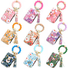 ID bag, silicone bracelet, floral folded card bag, keychain, floral leather wallet