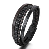 Magnetic leather rope hand woven bracelet