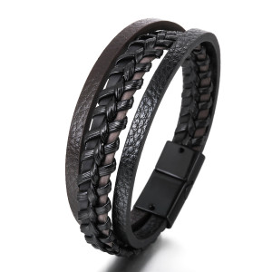Magnetic leather rope hand woven bracelet