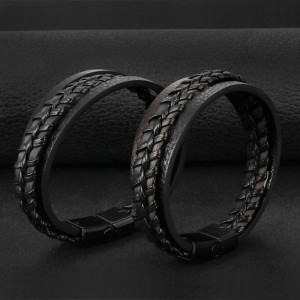 Magnetic leather rope hand woven bracelet