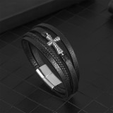 Woven bracelet, fashionable and versatile, multi-layer leather cross stainless steel bracelet