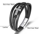 Woven bracelet, fashionable and versatile, multi-layer leather cross stainless steel bracelet