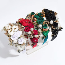 Baroque heavy industry rhinestone pearl flower headband