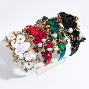 Baroque heavy industry rhinestone pearl flower headband