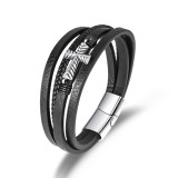 Woven bracelet, fashionable and versatile, multi-layer leather cross stainless steel bracelet