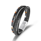 Woven leather bracelet natural stone bead stainless steel magnetic buckle bracelet