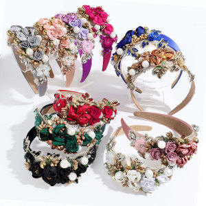 Baroque heavy industry rhinestone pearl flower headband