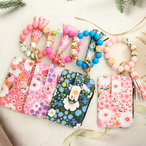 ID bag, silicone bracelet, floral folded card bag, keychain, floral leather wallet