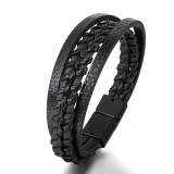 Magnetic leather rope hand woven bracelet