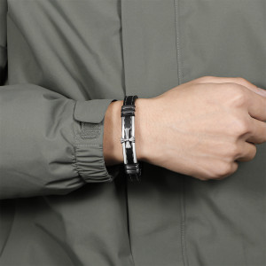 Woven bracelet, genuine leather fashionable and versatile, multi-layer leather cross stainless steel bracelet