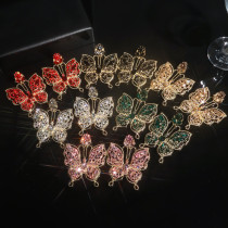 Colorful glass rhinestone butterfly earrings