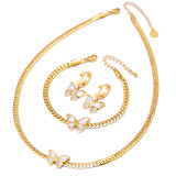 Shell butterfly Stainless stee collarbone chain waterproof and sweat proof women's bracelet earrings gold set necklace
