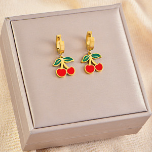 Stainless steel women's fresh and sweet red cherry earrings, holiday fruit necklace bracelet