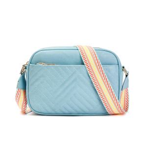 Quilted Embroidered Grid Color blocked Retro Shoulder Bag Zipper Shoulder Strap Crossbody Bag PU Leather Square Bag